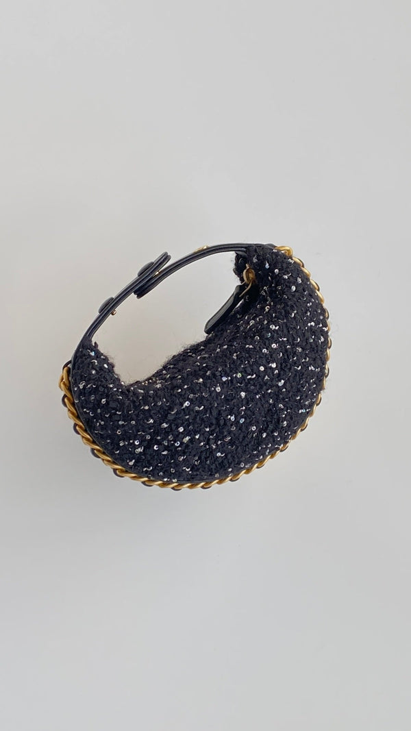 CC Mini Crescent Carry-on Bag 13 Dark Blue Wool Tweed