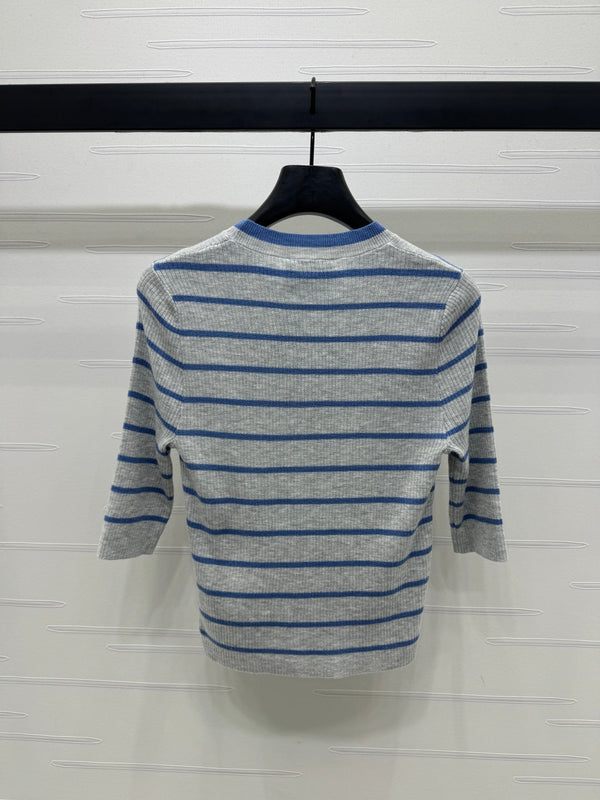 Prada Logo-Intarsia Striped Top Marble Grey Wool 351053