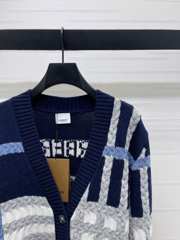 Burberry 25 V-neck Long-sleeved Cardigan Navy Blue Wool Cashmere