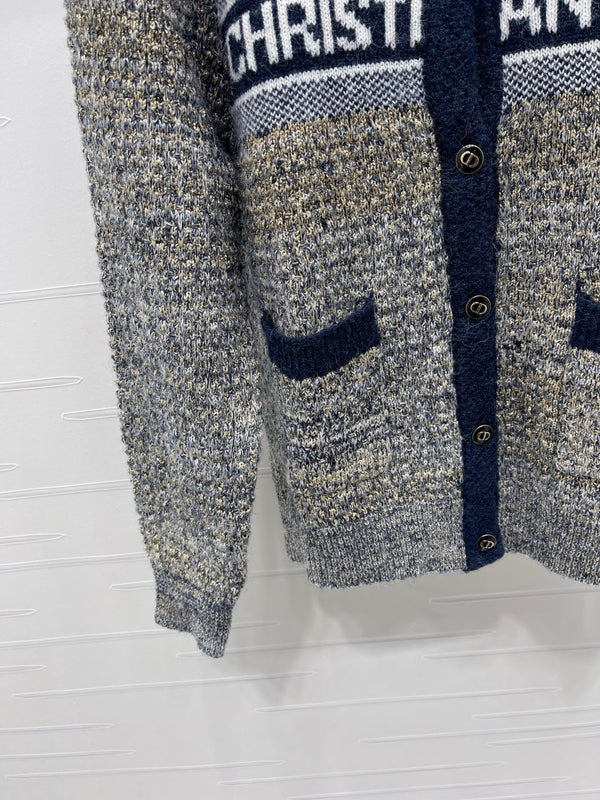 Dior 2025 Cardigan Beige mix Navy Blue Wool 321288