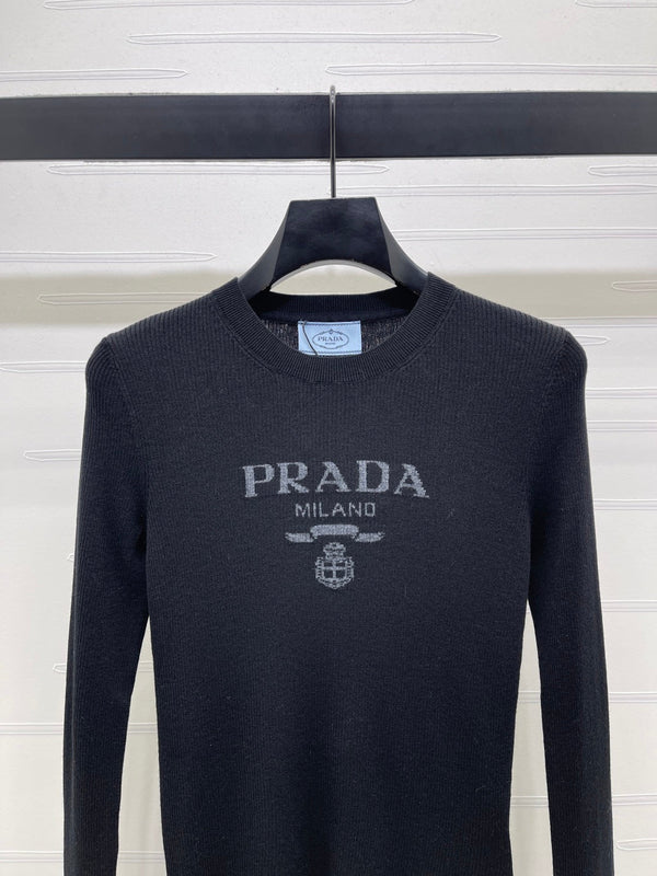 Prada Logo-Intarsia Wool Jumper Black Wool 351034