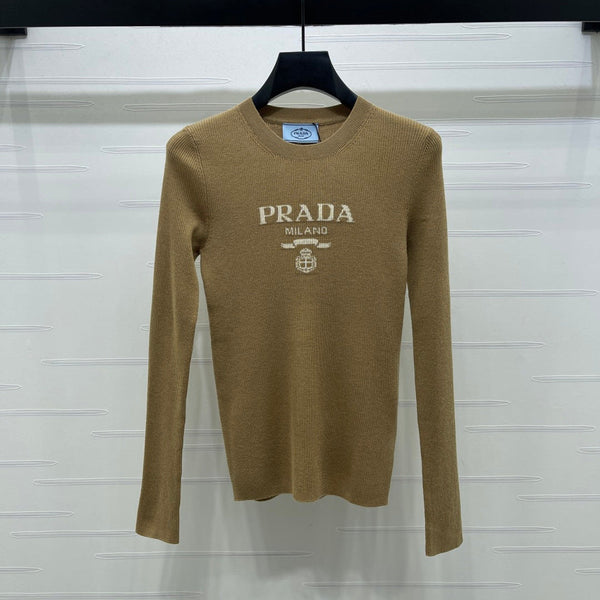 Prada Logo-Intarsia Wool Jumper Camel Wool 351032