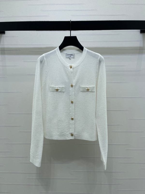 Chanel 2026 Sequined Crew Neck Knit Cardigan Silk Wool