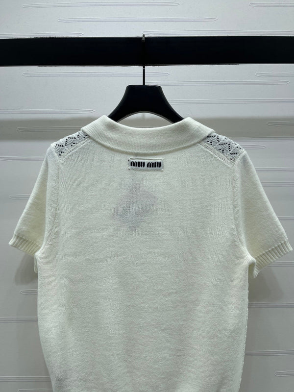 Miu Polo Half-Open Short-Sleeved Top Ivory Knit 343437