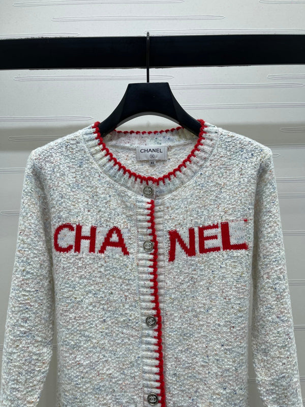 CC 26s Color-Blocked Woven Crew Neck Cardigan Grey Red 344112