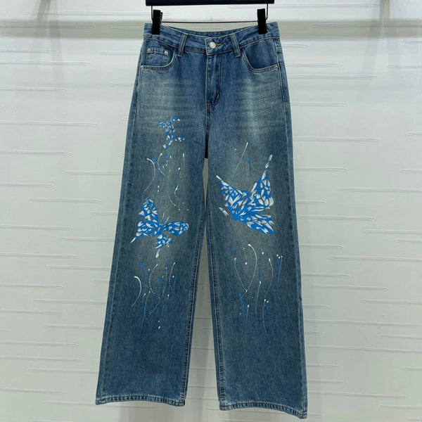 CC 2026 Blue Butterfly Straight-leg Jeans Cotton 402512