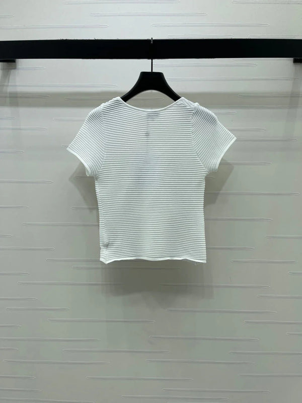 CC 2026 Lace Sequin Bow Knit Short-Sleeve T-Shirt Viscose 390731