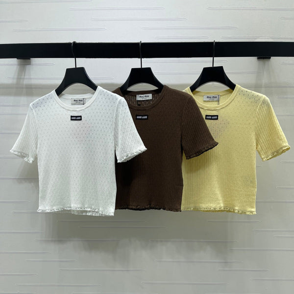 Miu Neck Short-Sleeved Top Linen Silk 392700