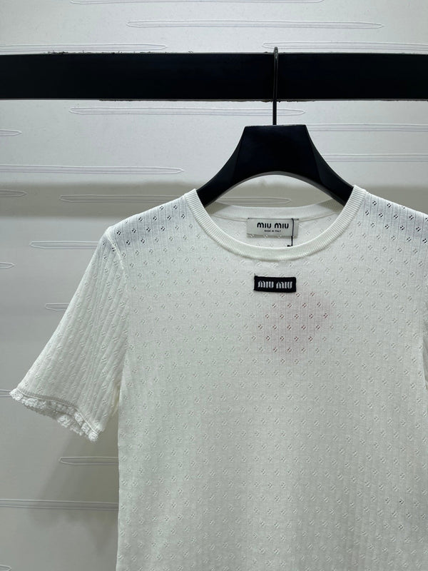 Miu Neck Short-Sleeved Top Linen Silk 392700