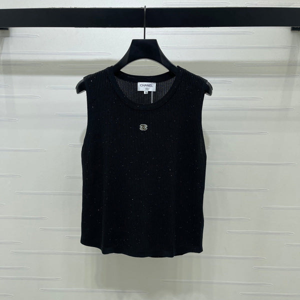 CC 26s Sequined Knit Vest Black Nylon Silk Wool 401614