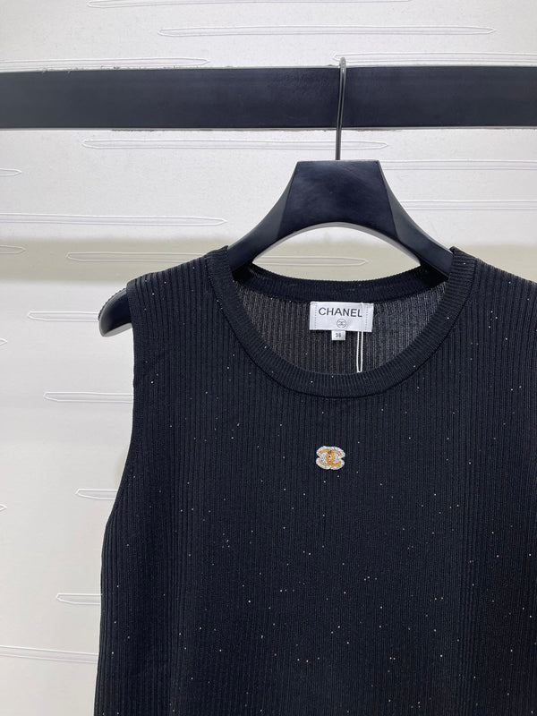 CC 26s Sequined Knit Vest Black Nylon Silk Wool 401614