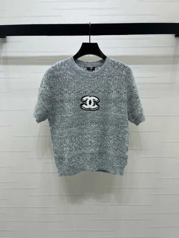 CC Pattern Knit Short-Sleeve T-Shirt Wool 422029