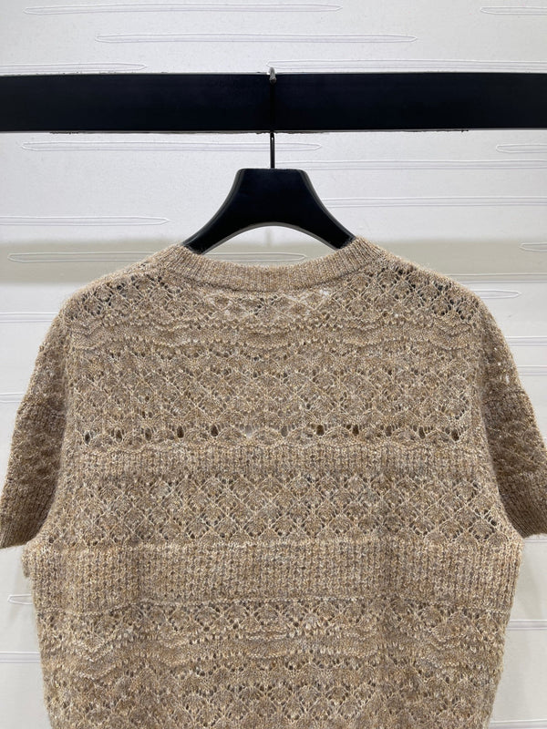 CC Pattern Knit Short-Sleeve T-Shirt Wool 422029