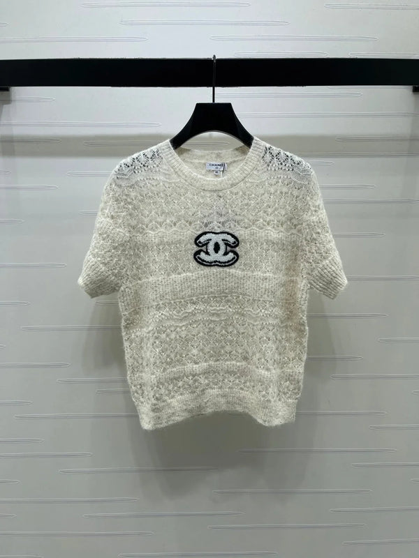 CC Pattern Knit Short-Sleeve T-Shirt Wool 422029