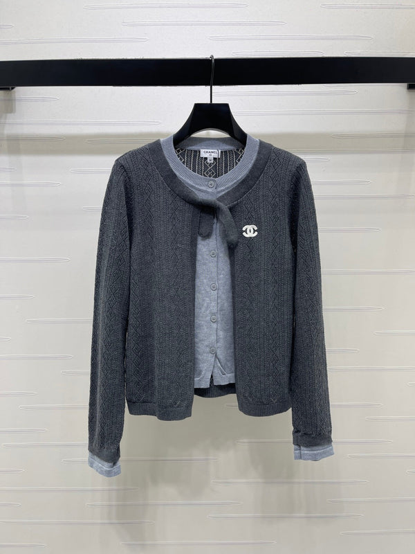 CC 26s Faux Two-Piece Knitted Crew Neck Cardigan Wool 423882