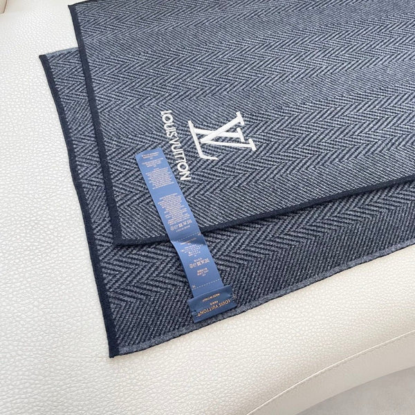 LV Couple's Style Scarf 180cm Gray Blue Cashmere 976363