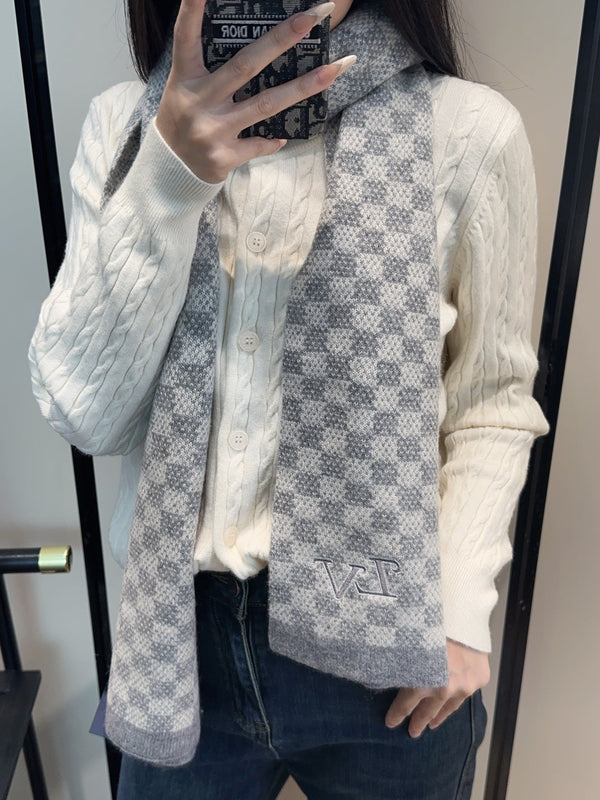 LV Couple's Style Scarf 180cm Gray Knitted Cashmere 973385