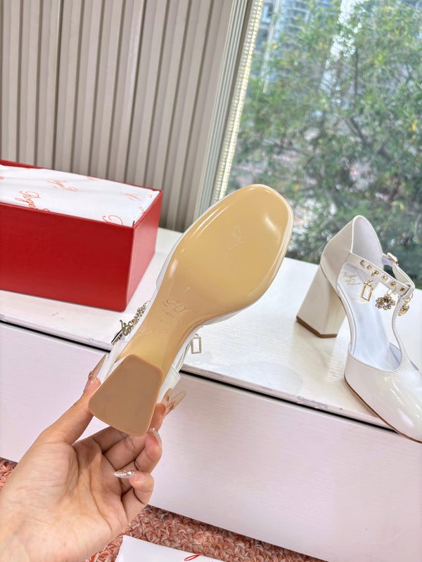 Très Vivier Mary Jane Pumps 8.5 cm White Patent Leather