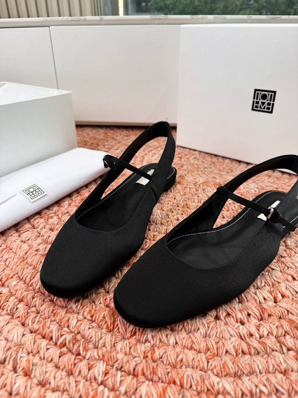 Totem Mary Jane Slingback Flat Black Suede 760429
