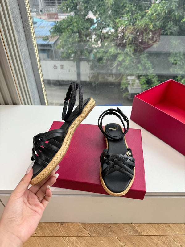 VLTN Bribri Espadrille Sandals Black Leather 933613