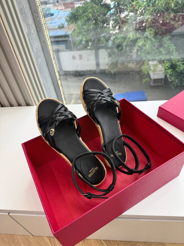 VLTN Bribri Espadrille Sandals Black Leather 933613