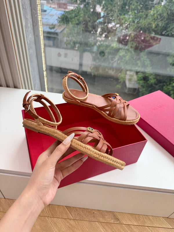 VLTN Bribri Espadrille Sandals Brown Leather 933616