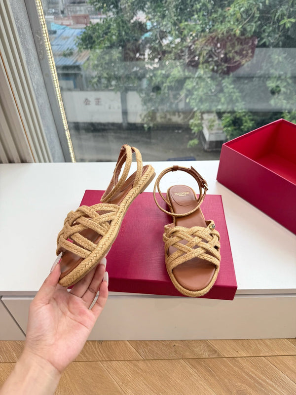 VLTN Bribri Espadrille Sandals Brown Raffia Leather 933618
