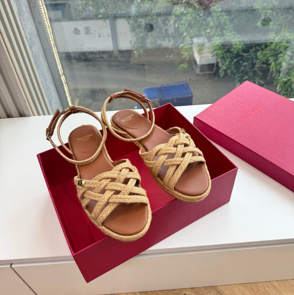 VLTN Bribri Espadrille Sandals Brown Raffia Leather 933618