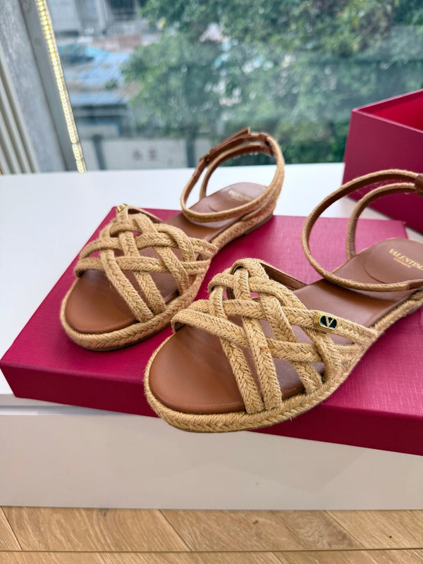 VLTN Bribri Espadrille Sandals Brown Raffia Leather 933618