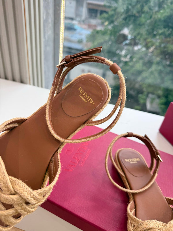 VLTN Bribri Espadrille Sandals Brown Raffia Leather 933618