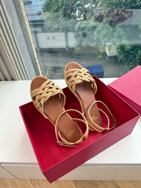 VLTN Bribri Espadrille Sandals Brown Raffia Leather 933618