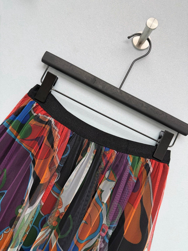 Pucci 26s Mesh Midi Skirt Orange Black Cotton Polyester 371732