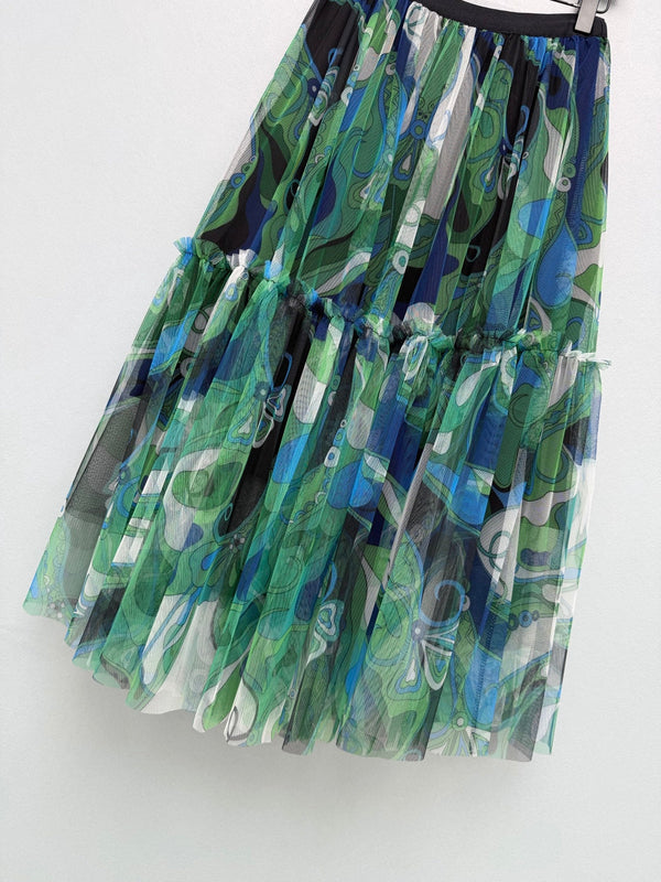 Pucci 26s Mesh Midi Skirt Green Cotton Polyester 371727