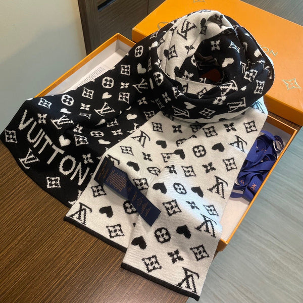 LV Latest Style Scarf 180cm Black Knitted Cashmere 973139