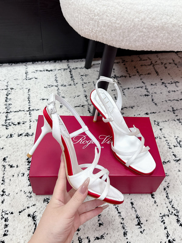 RV Rose Vivier Sandals 10cm White Satin 617303