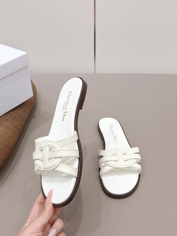CD 26s D-Club Slide Sandal White Calfskin 738248