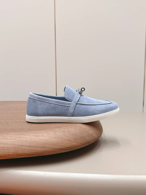 HM 26s Kelly Paris Loafers Light Blue Suede Silver Hardware