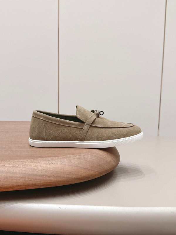 HM 26s Kelly Paris Loafers Olive Brown Suede Silver Hardware