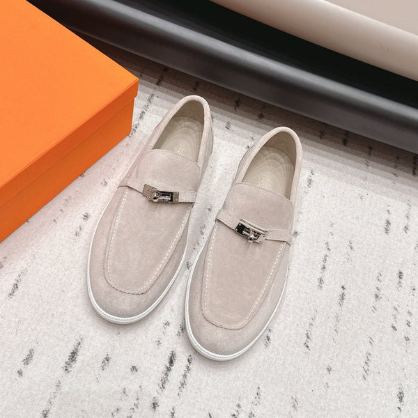 HM 26s Kelly Paris Loafers Light Grey Suede Silver Hardware
