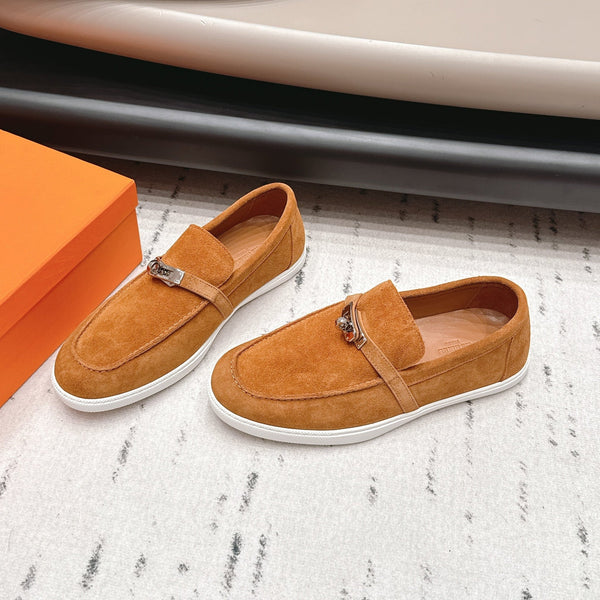 HM 26s Kelly Paris Loafers Camel Suede Silver Hardware
