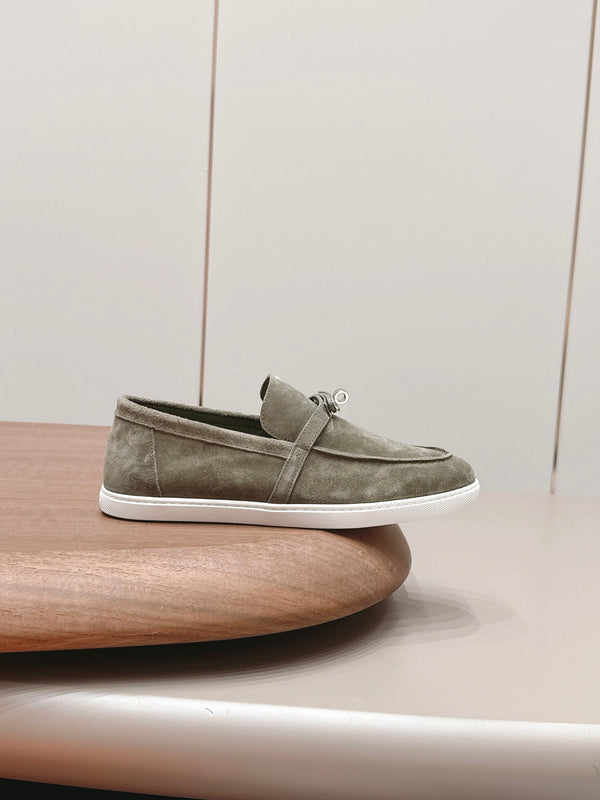 HM 26s Kelly Paris Loafers Oliver Green Suede Silver Hardware