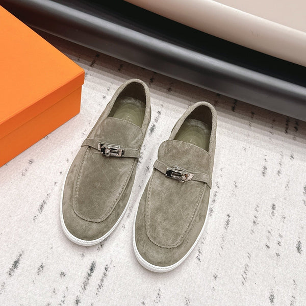 HM 26s Kelly Paris Loafers Oliver Green Suede Silver Hardware