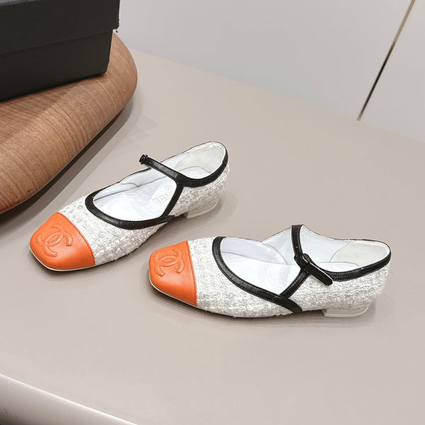 CC 26s Square-toe Ballet Flat White Orange Sheepskin Tweed 875989