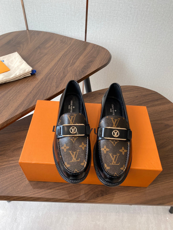 LV Academy Loafer Brown Monogram Canvas & Black Patent Leather 477728
