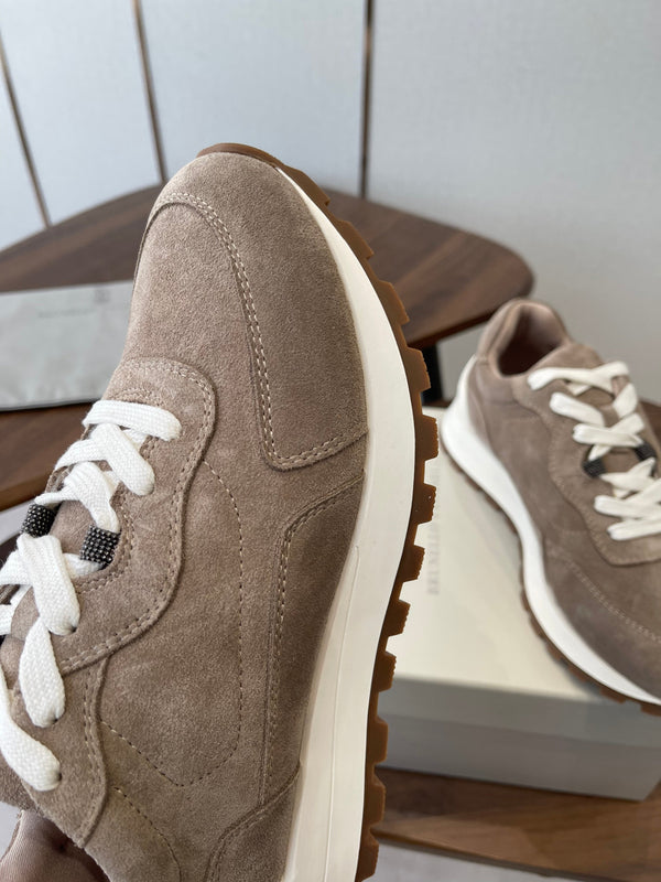 Brunello Runners With Shiny Details Light Taupe Suede 624482