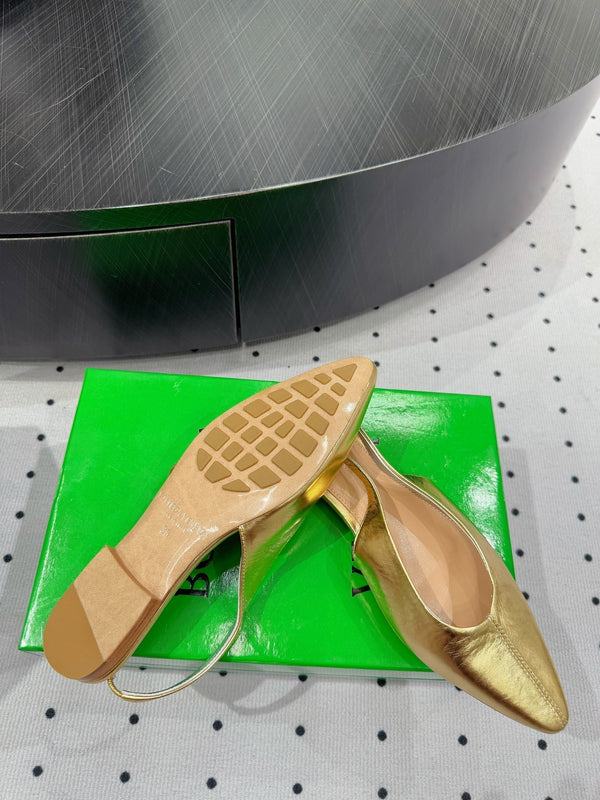 BV 26s Slingback Flats Gold Calfskin