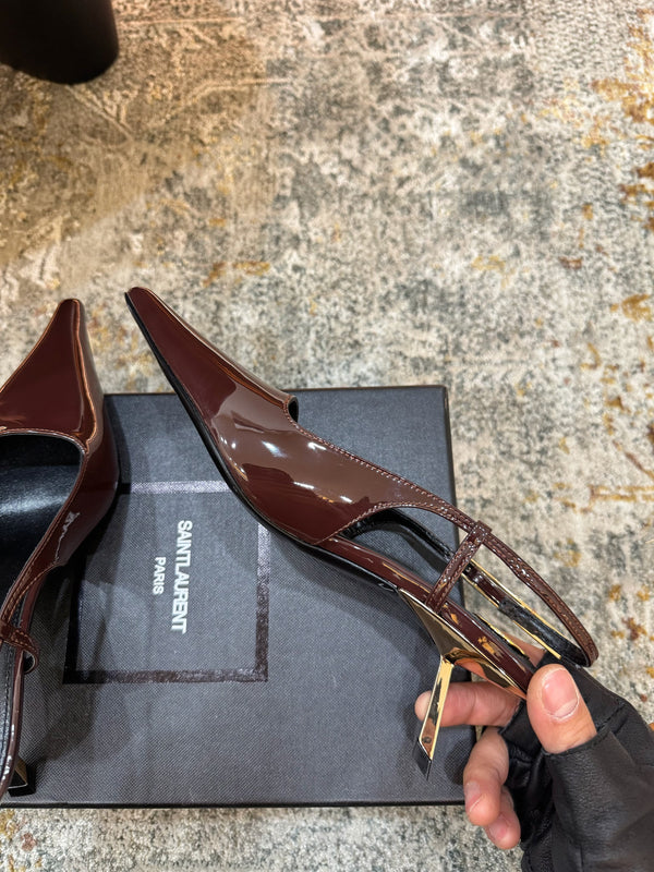 YSL Anne-Marie Slingback 8cm Burgundy Patent Leather 637220