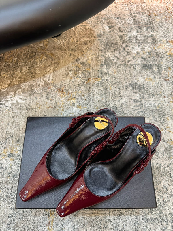 YSL Anne-Marie Slingback 8cm Burgundy Sheepskin 637226