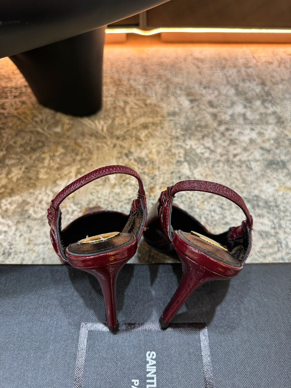YSL Anne-Marie Slingback 8cm Burgundy Sheepskin 637226