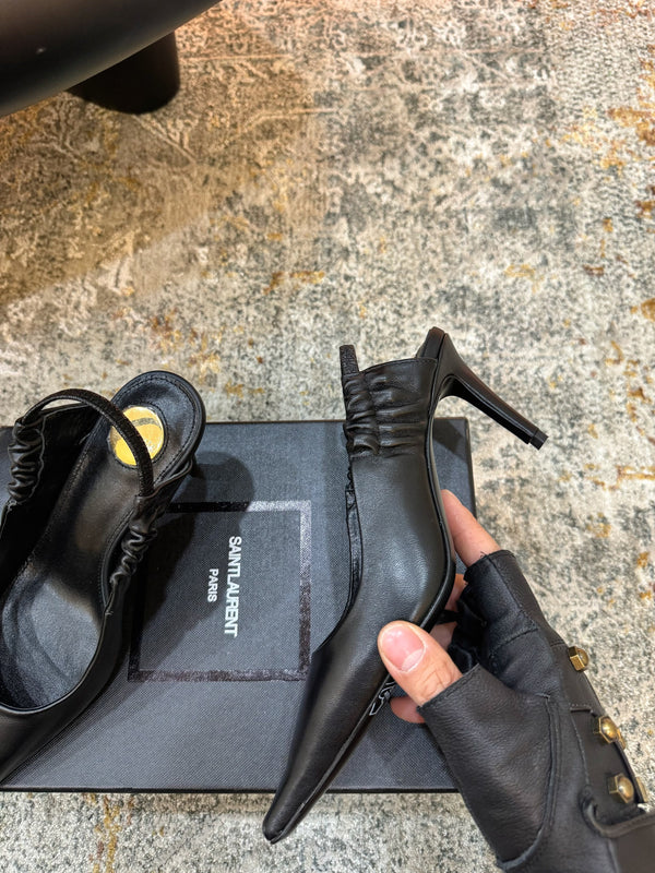 YSL Anne-Marie Slingback 8cm Black Sheepskin 637227